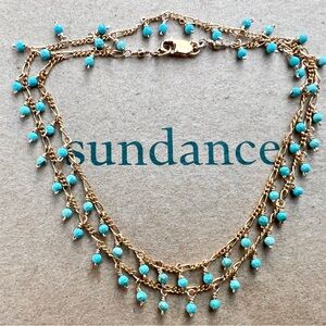 NEW $338 Sundance 16.5" 14k Gold GF Gemstone Blue Turquoise Dangle Necklace